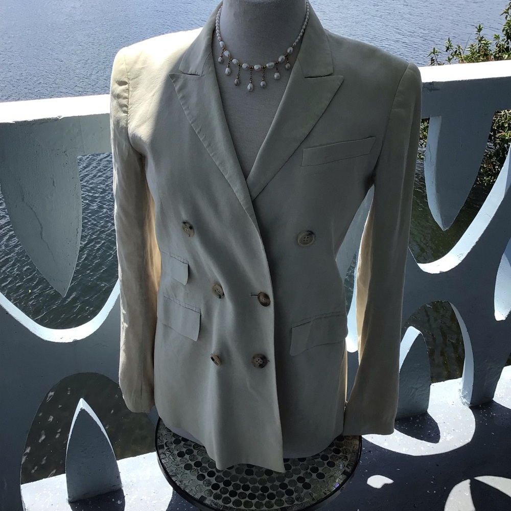 Theory Double-Breasted Women's Linen Blend Blazer Jacket Made in USA